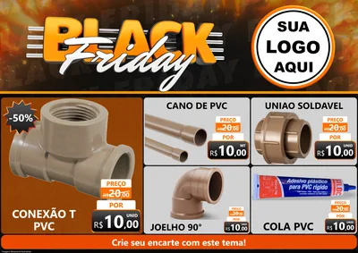 Modelo de Encarte para Encarte A4 Horizontal com o tema Black Friday para Tubos e conexões