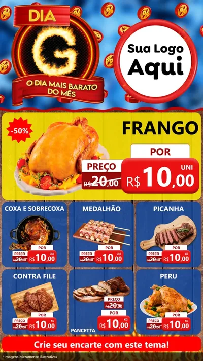 Modelo de Rede Social para Stories com o tema Dia G - O Dia Mais Barato Do Mês para Assados