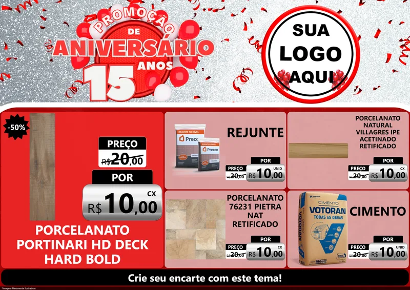Modelo de Encarte para Encarte A4 Horizontal com o tema Promoção de Aniversário - 15 Anos para Pisos e revestimentos