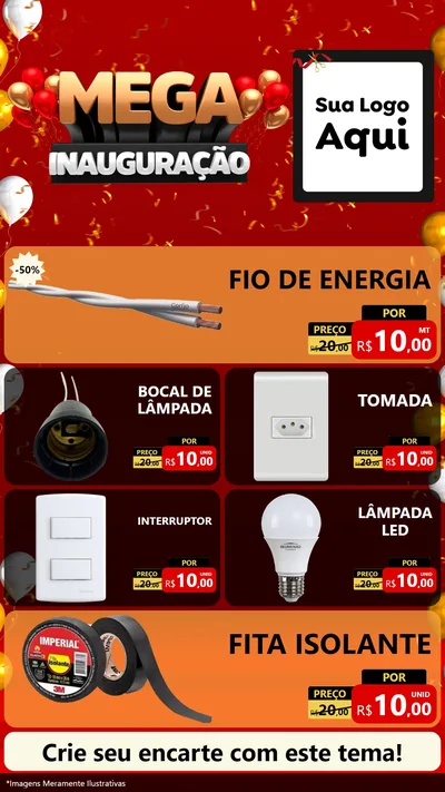 Modelo de TV para TV Vertical com o tema Mega Inauguração para Materiais Elétricos