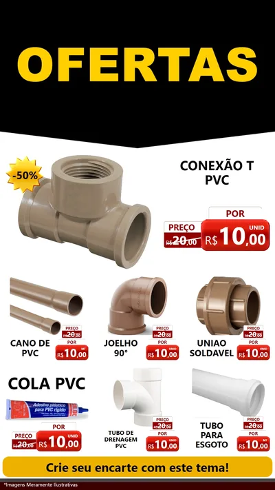 Modelo de Rede Social para Stories com o tema Ofertas Preto e Vermelho Cartaz para Tubos e conexões