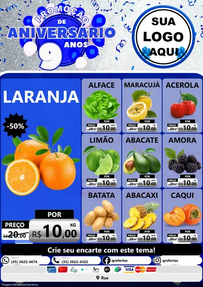Modelo de Encarte para Encarte A4 Vertical com o tema Promoção de Aniversário - 9 Anos para Hortifrúti
