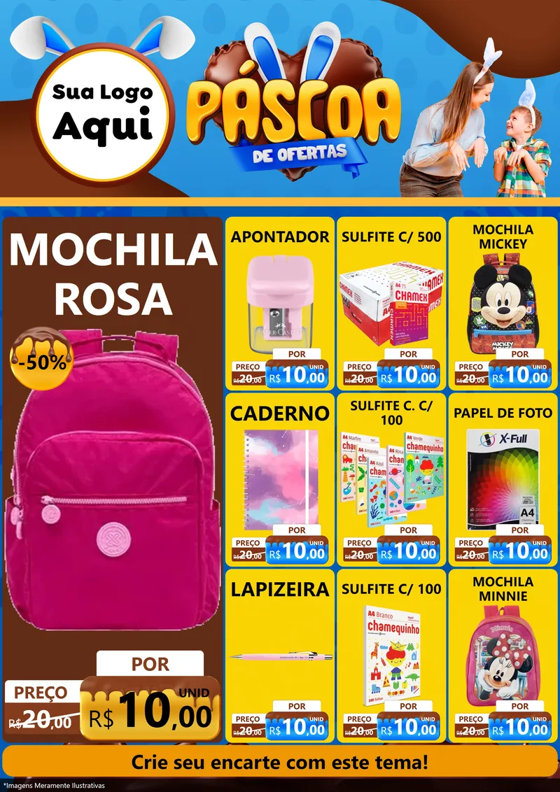 Modelo de Encarte para Encarte A4 Vertical com o tema Páscoa de Ofertas para Papelaria