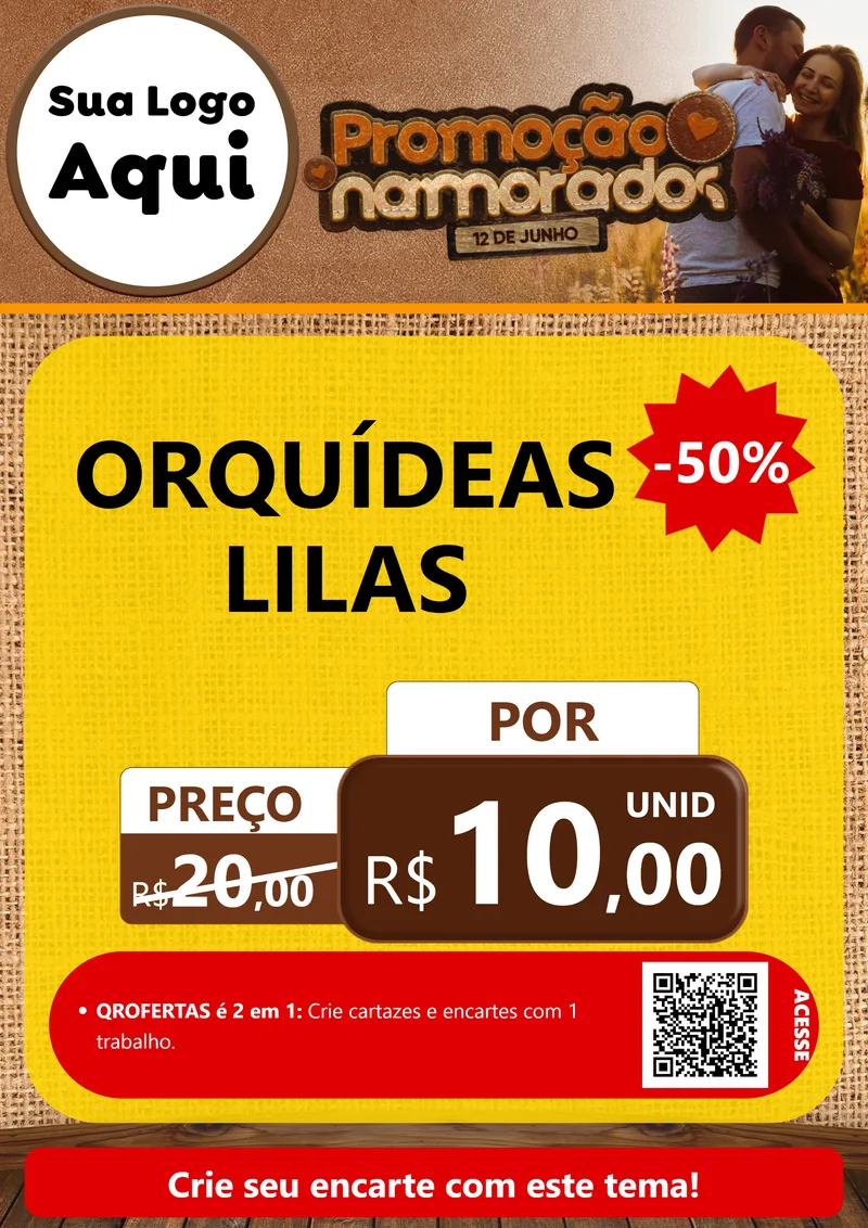 Modelo de Cartaz para Cartaz A4 Vertical com o tema Promoção Namorados para Floricultura e jardim