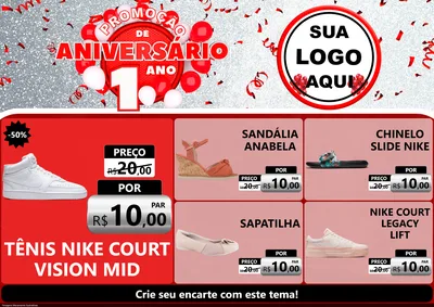 Modelo de Encarte para Encarte A4 Horizontal com o tema Promoção de Aniversário - 1 Ano para Calçados