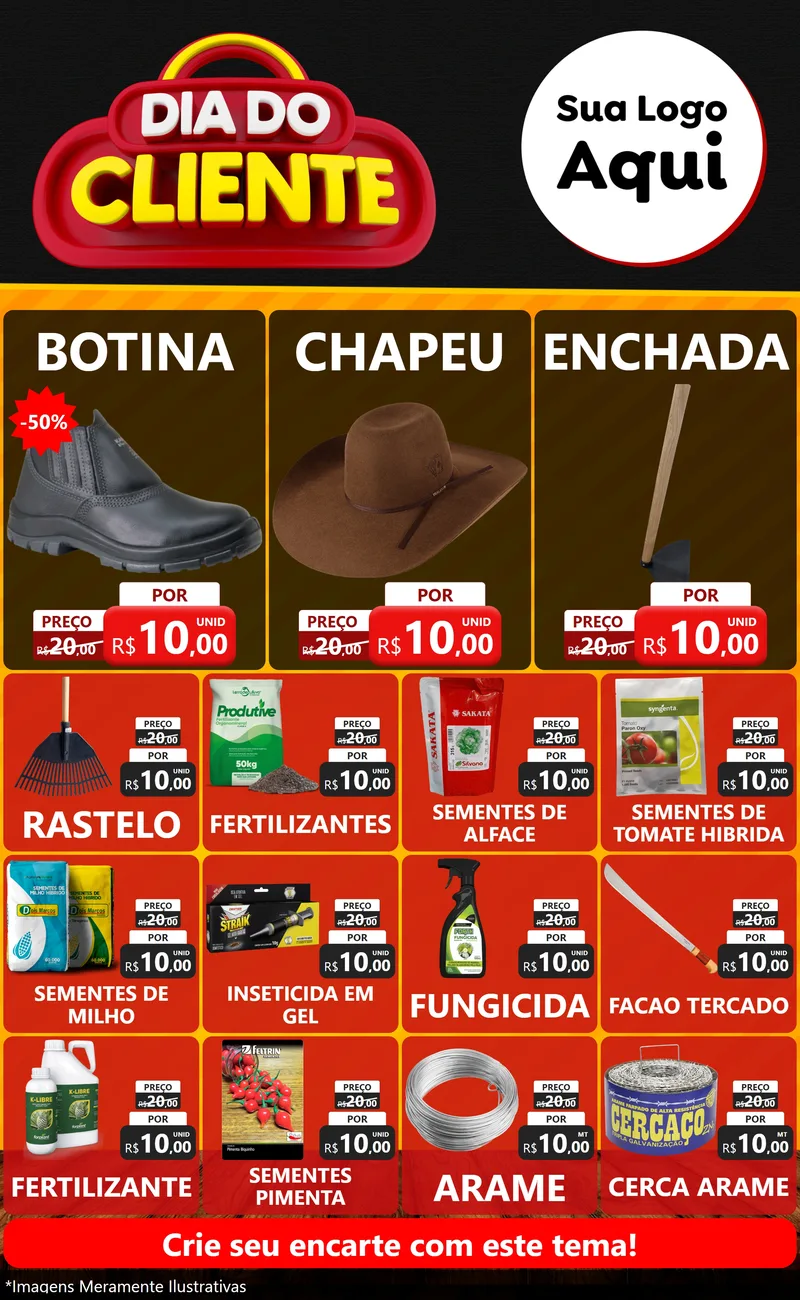 Modelo de Encarte para Encarte Grande com o tema Dia do Cliente para Agropecuária