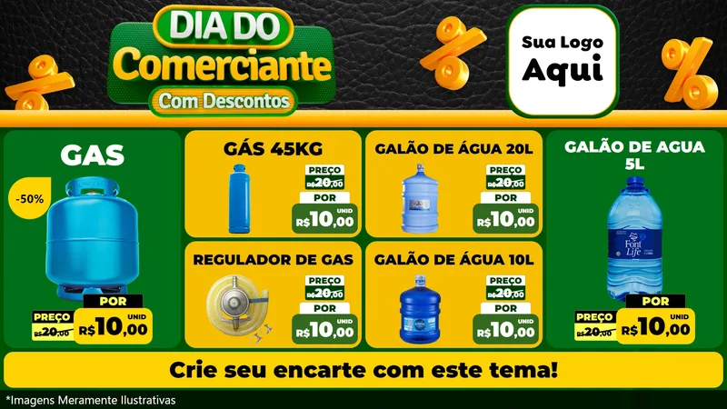 Modelo de TV para TV Horizontal com o tema Dia do Comerciante com Descontos para Água e gás