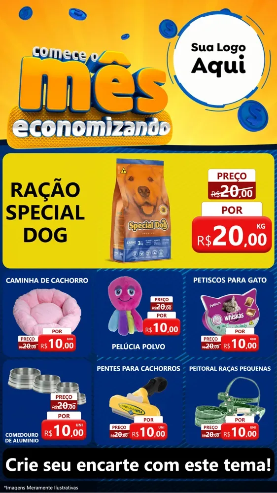 Modelo de Rede Social para Stories com o tema Comece O Mês Economizando para Pet Shop