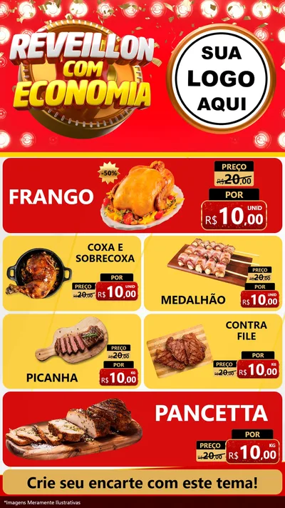 Modelo de TV para TV Vertical com o tema Réveillon com Economia para Assados