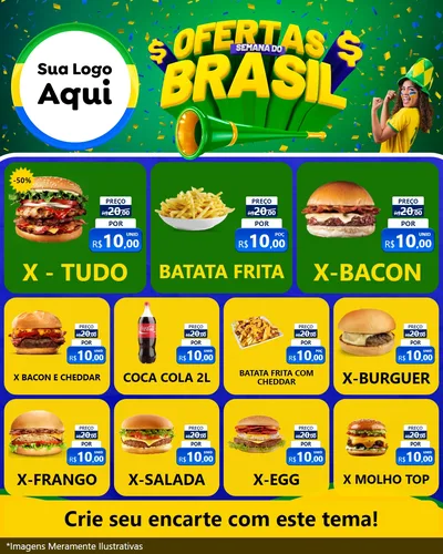 Modelo de Rede Social para Feed Instagram com o tema Ofertas Semana do Brasil para Hamburgueria