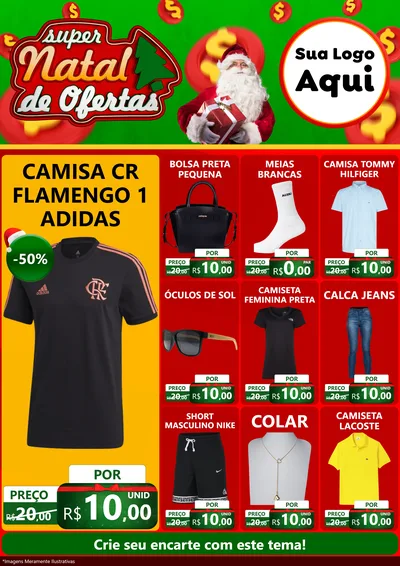 Modelo de Encarte para Encarte A4 Vertical com o tema Super Natal de Ofertas para Roupas e acessórios