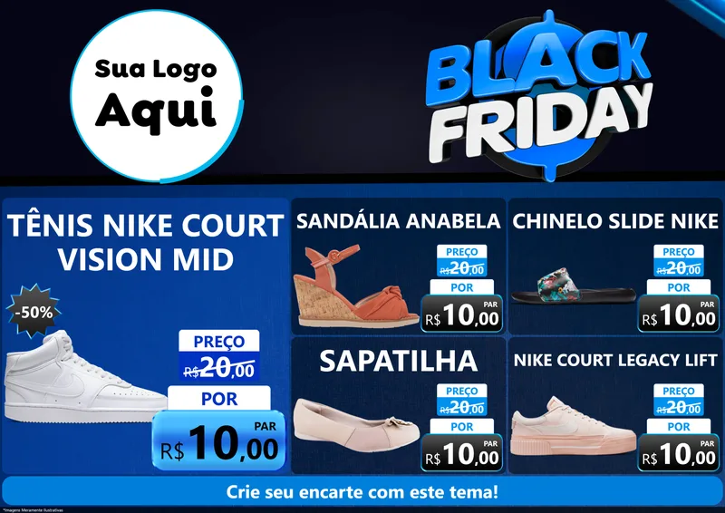 Modelo de Encarte para Encarte A4 Horizontal com o tema Black Friday para Calçados