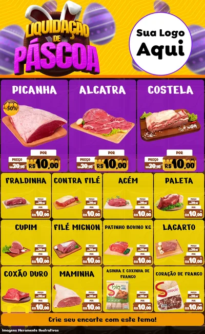 Modelo de Encarte para Encarte Grande com o tema Liquidação de Páscoa para Açougue
