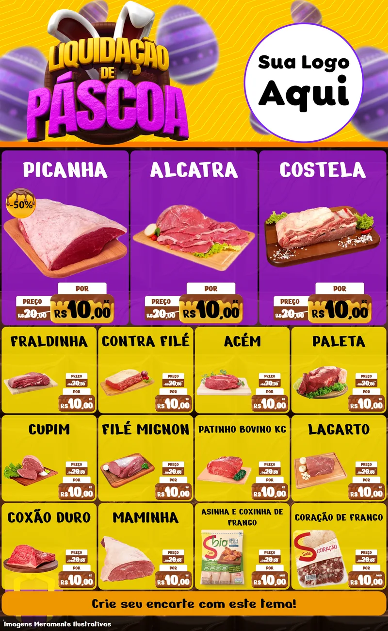 Modelo de Encarte para Encarte Grande com o tema Liquidação de Páscoa para Açougue
