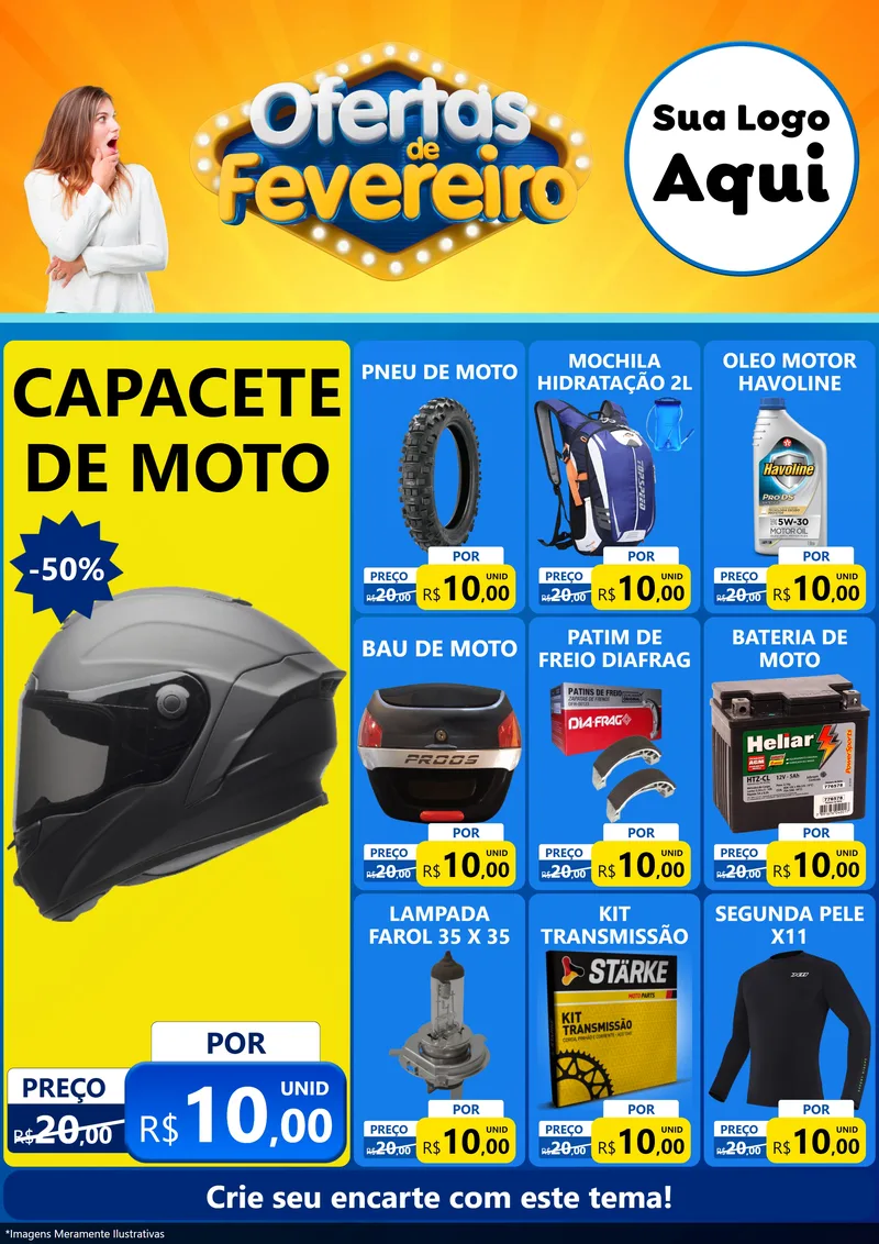 Modelo de Encarte para Encarte A4 Vertical com o tema Ofertas de Fevereiro para Moto peças