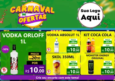 Modelo de Encarte para Encarte A4 Horizontal com o tema Carnaval de Ofertas para Distribuidora de bebidas