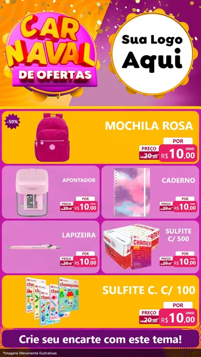 Modelo de TV para TV Vertical com o tema Carnaval de Ofertas para Papelaria