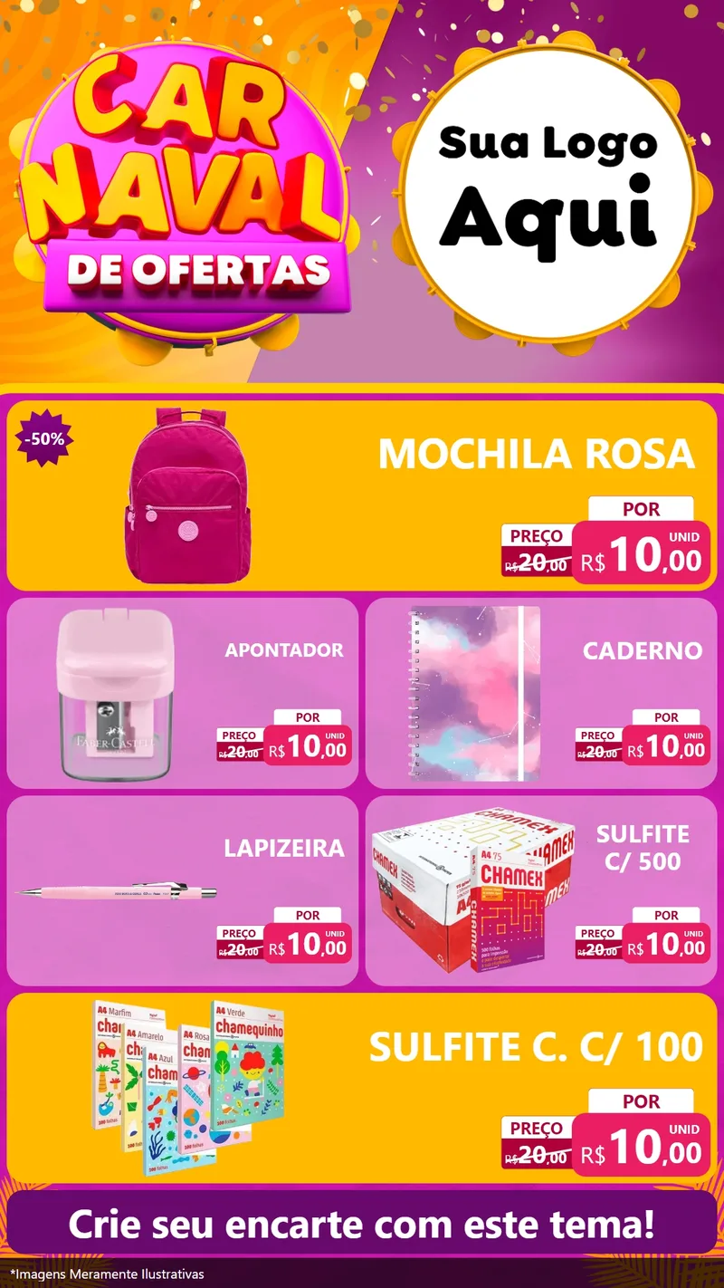 Modelo de TV para TV Vertical com o tema Carnaval de Ofertas para Papelaria