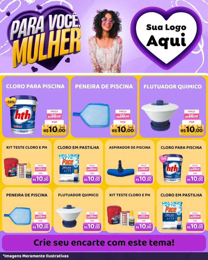 Modelo de Rede Social para Feed Instagram com o tema Para Você, Mulher para Produtos para Piscina
