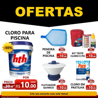 Modelo de Rede Social para Feed Facebook com o tema Ofertas Preto e Vermelho Cartaz para Produtos para Piscina