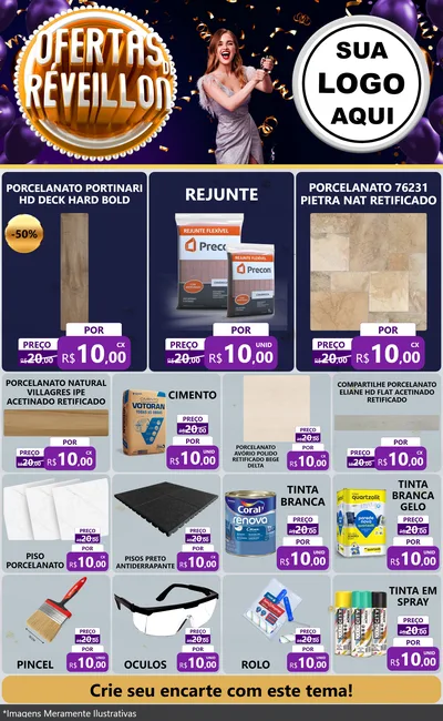 Modelo de Encarte para Encarte Grande com o tema Ofertas de Réveillon para Pisos e revestimentos