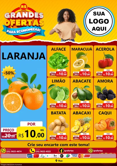 Modelo de Encarte para Encarte A4 Vertical com o tema Grandes Ofertas Para Economizar! para Hortifrúti