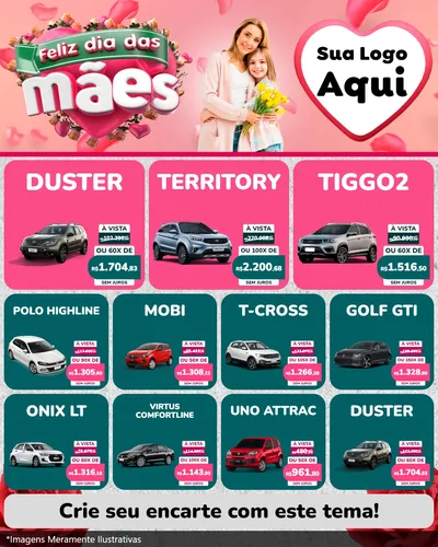 Modelo de Rede Social para Feed Instagram com o tema Feliz Dia das Mães para Concessionaria de Carros