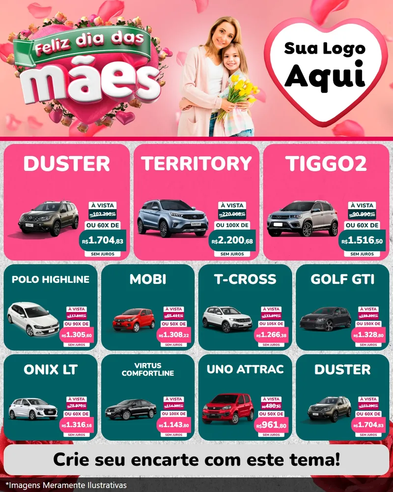Modelo de Rede Social para Feed Instagram com o tema Feliz Dia das Mães para Concessionaria de Carros