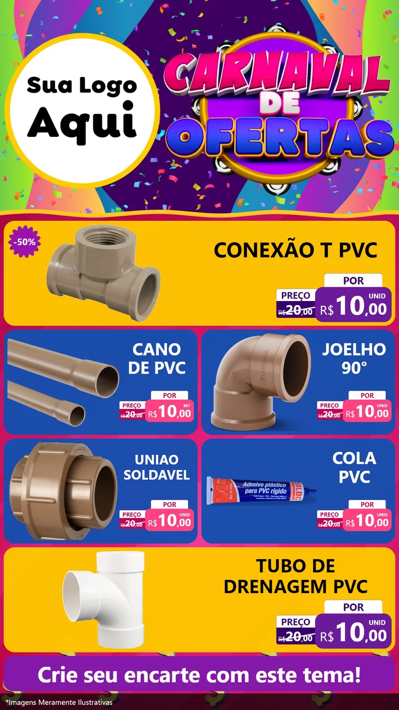 Modelo de TV para TV Vertical com o tema Carnaval de Ofertas para Tubos e conexões