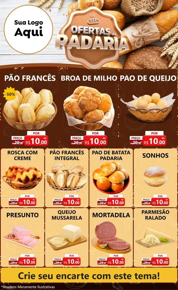 Modelo de Encarte para Encarte Grande com o tema Ofertas da Padaria para Padaria