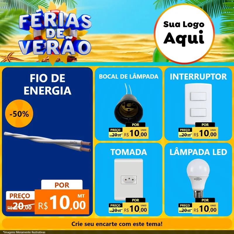 Modelo de Rede Social para Feed Facebook com o tema Férias de Verão para Materiais Elétricos