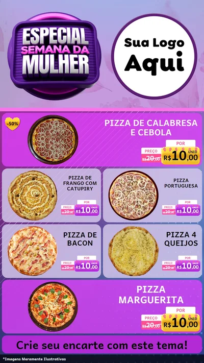 Modelo de TV para TV Vertical com o tema Especial Semana da Mulher para Pizzaria
