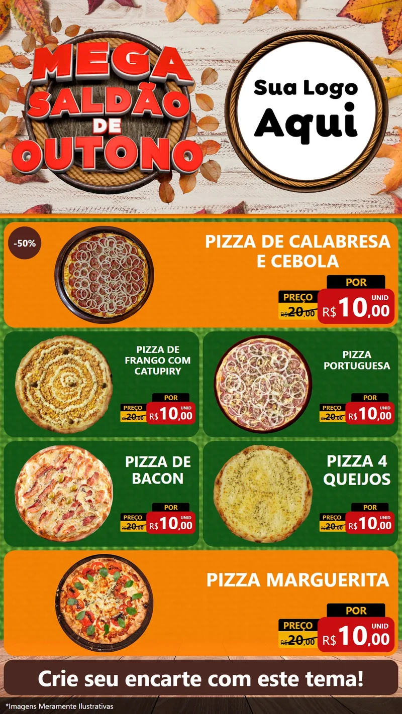 Modelo de TV para TV Vertical com o tema Mega Saldão de Outono para Pizzaria