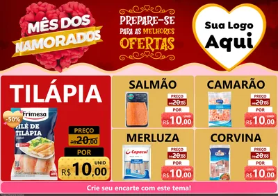 Modelo de Encarte para Encarte A4 Horizontal com o tema Mês dos Namorados para Peixaria