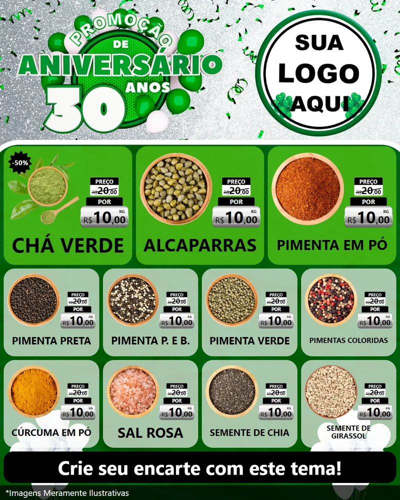 Modelo de Rede Social para Feed Instagram com o tema Promoção de Aniversário - 30 Anos para Produtos Naturais