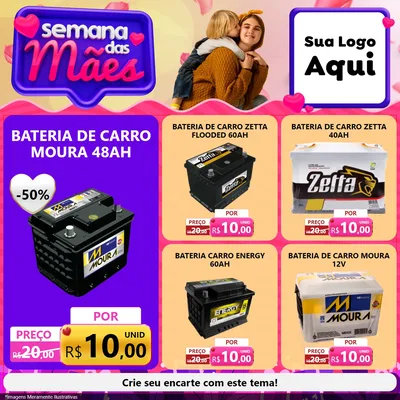Modelo de Rede Social para Feed Facebook com o tema Semana das Mães para Baterias Elétricas