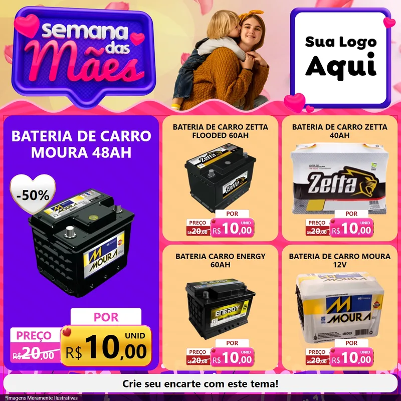 Modelo de Rede Social para Feed Facebook com o tema Semana das Mães para Baterias Elétricas