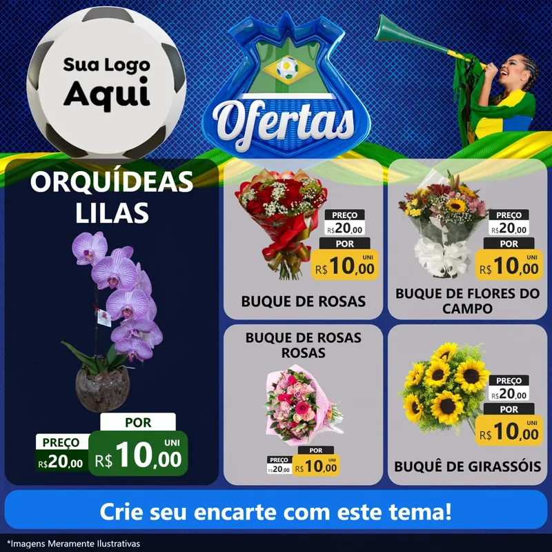 Modelo de Rede Social para Feed Facebook com o tema Ofertas (Futebol) para Floricultura e jardim