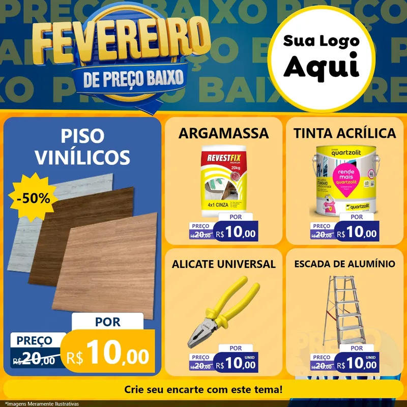 Modelo de Rede Social para Feed Facebook com o tema Fevereiro de Preço Baixo para Material para Construção