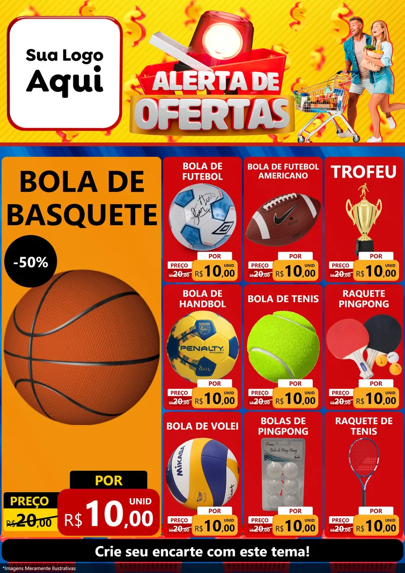 Modelo de Encarte para Encarte A4 Vertical com o tema Alerta de Ofertas para Artigos Esportivos