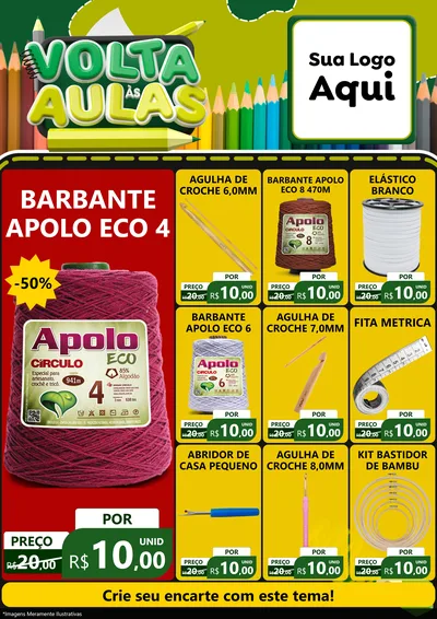 Modelo de Encarte para Encarte A4 Vertical com o tema Volta às Aulas para Armarinho e Aviamentos
