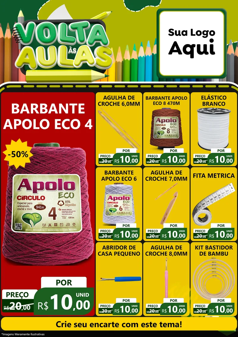 Modelo de Encarte para Encarte A4 Vertical com o tema Volta às Aulas para Armarinho e Aviamentos