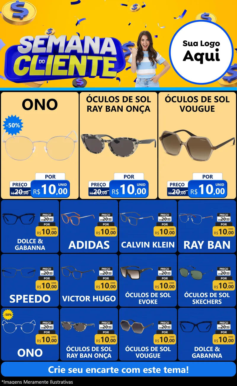 Modelo de Encarte para Encarte Grande com o tema Semana do Cliente para Óticas