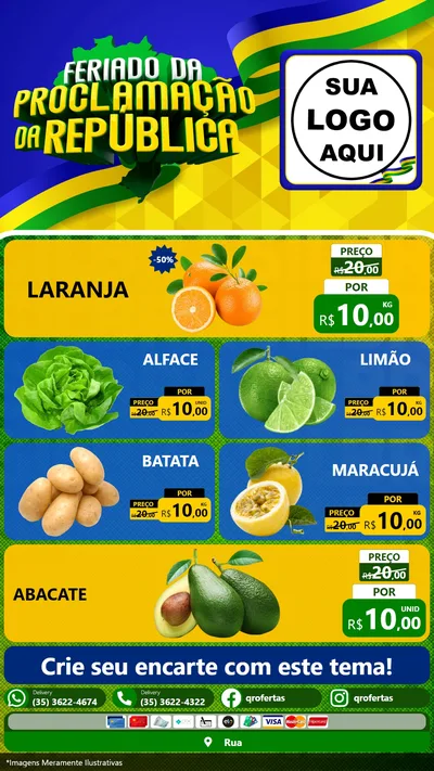 Modelo de TV para TV Vertical com o tema Feriado da Proclamação da República para Hortifrúti