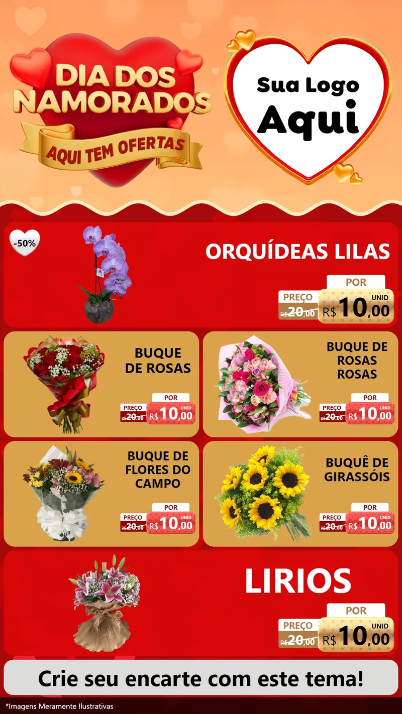 Modelo de TV para TV Vertical com o tema Dia dos Namorados - Aqui Tem Ofertas para Floricultura e jardim