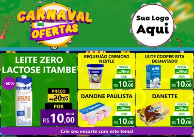 Modelo de Encarte para Encarte A4 Horizontal com o tema Carnaval de Ofertas para Frios e Laticínios