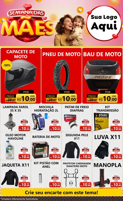 Modelo de Encarte para Encarte Grande com o tema Semana das Mães para Moto peças