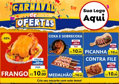 Modelo de Encarte para Encarte A4 Horizontal com o tema Carnaval de Ofertas para Assados