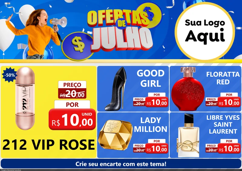 Modelo de Encarte para Encarte A4 Horizontal com o tema Ofertas de Julho para Perfumes