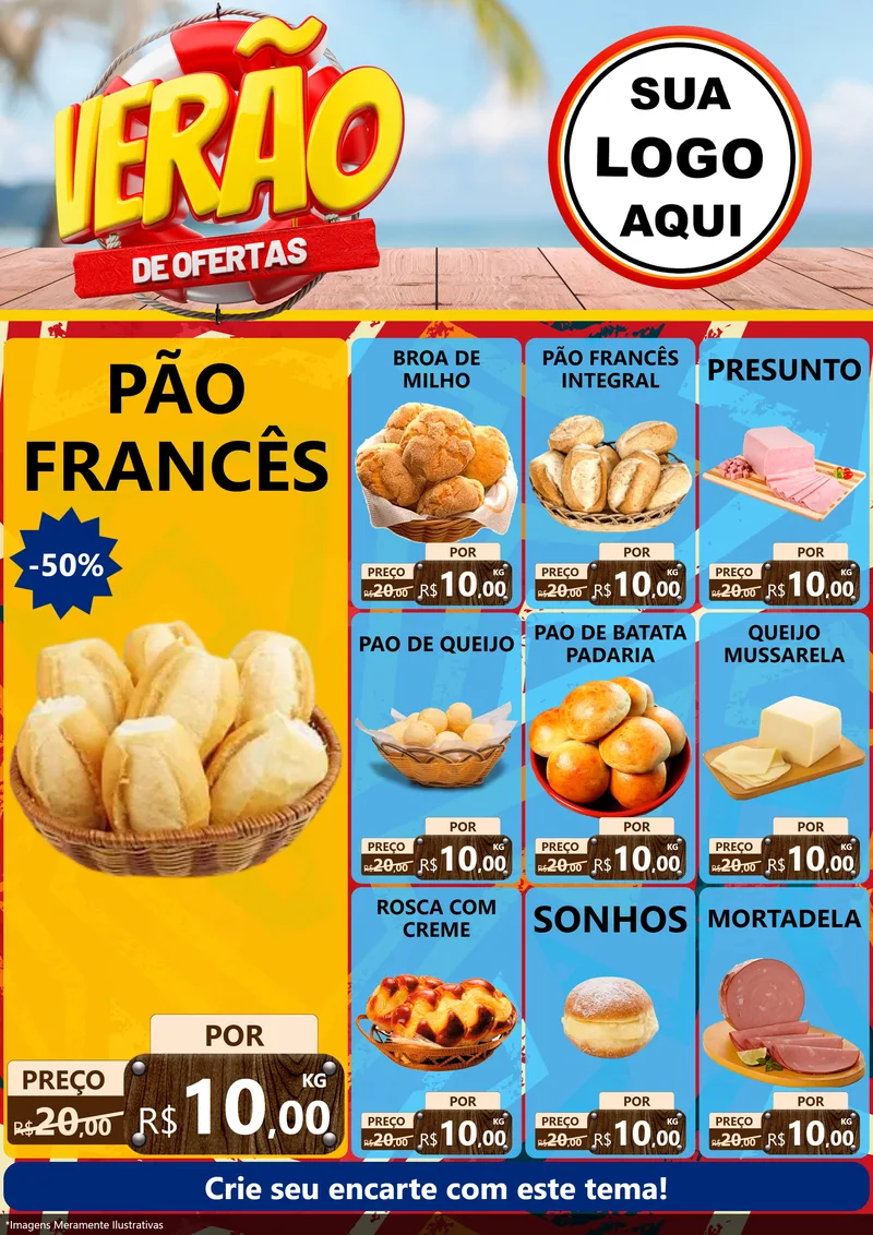 Modelo de Encarte para Encarte A4 Vertical com o tema Verão de Ofertas para Padaria